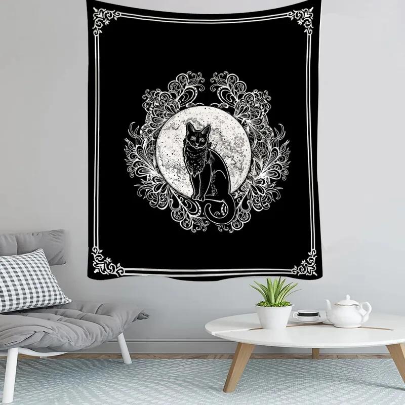 Cartoon Black and White Cat Hanging Cloth Office Living Room Tapestry Home Wall Decoration Tapestry