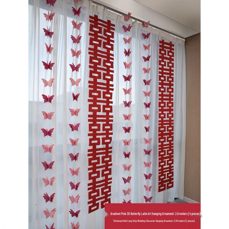 Butterfly Flower Wedding Decoration Set: Double Happiness Curtains & Pendants for Bedroom & Living Room