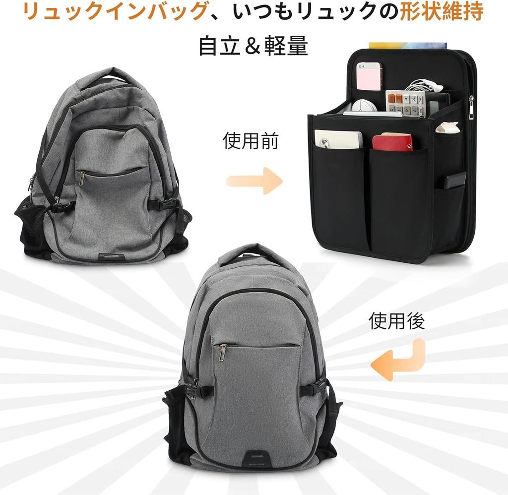 VANCORE Backpack-in-Bag, Large, Vertical Inner Bag, Organizes Backpack Contents, Lightweight, Men's, Black, Size L, Upgraded