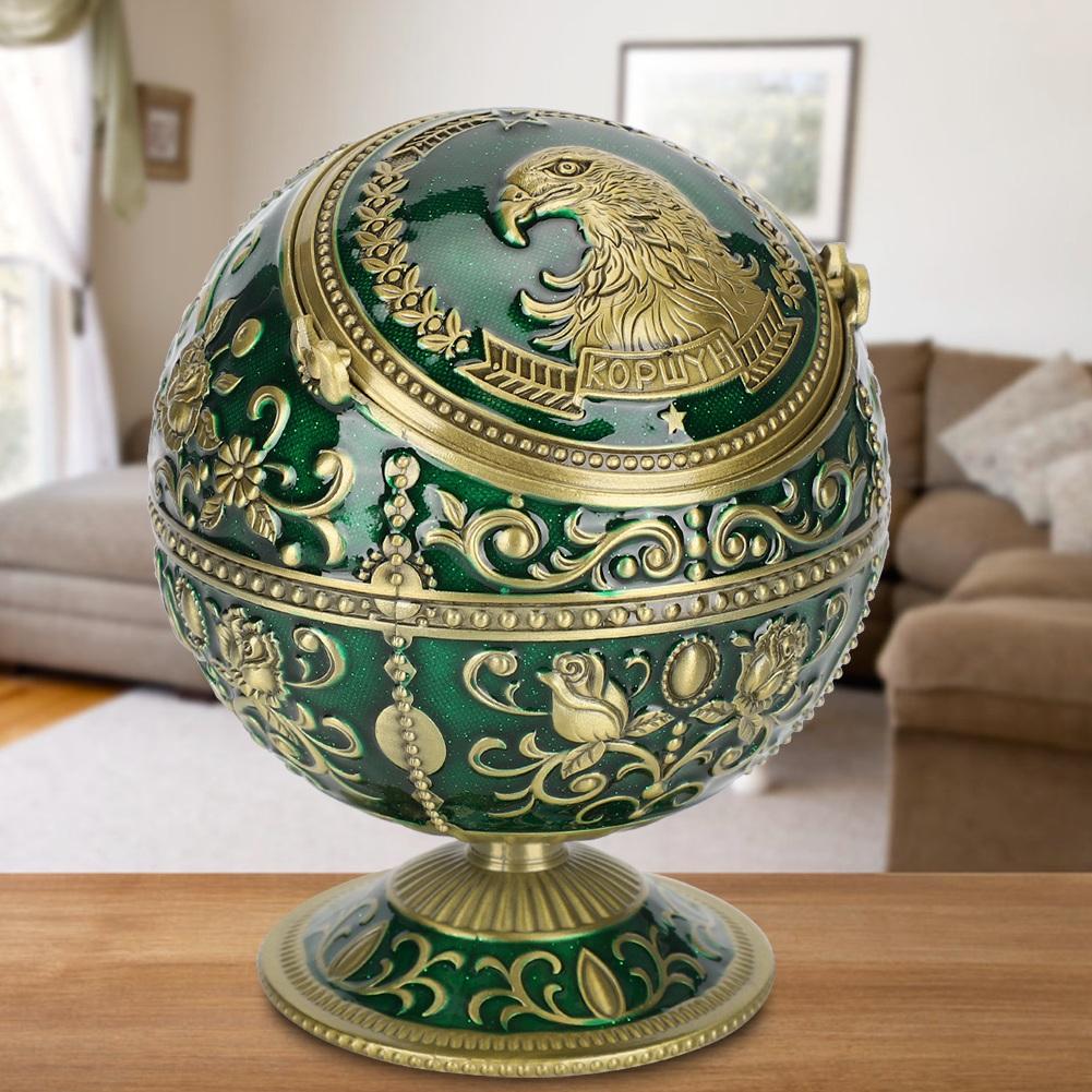 Retro Ashtray WLid Globe Eagle Green Zinc Alloy Smoking Accessories Decorative Ornament