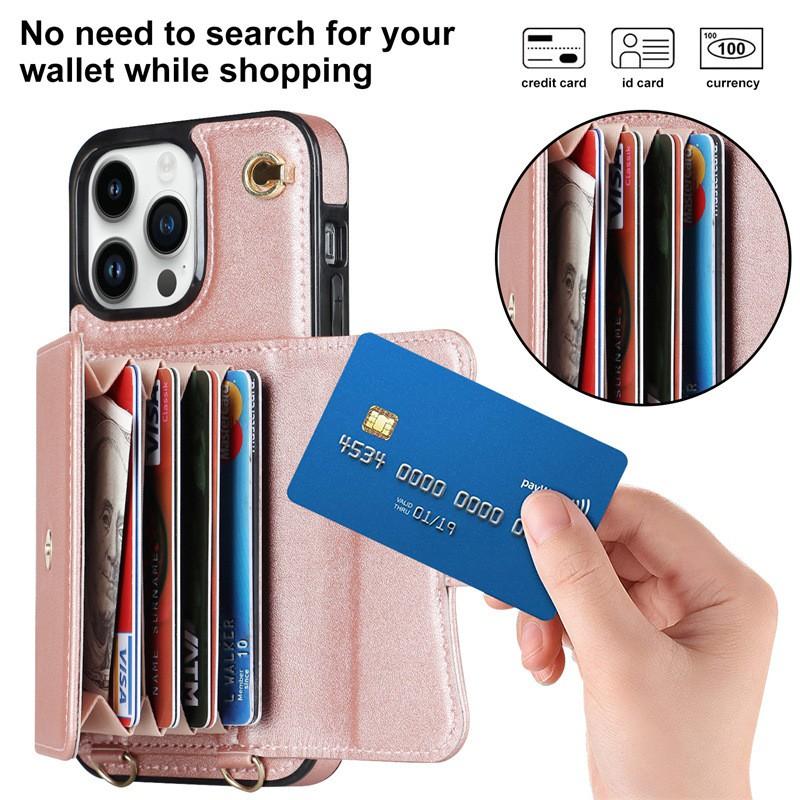 Leather Crossbody Wallet Case With Strap IPhone 14 Pro Max 13 12 11 - Flip Cover Card Slots Stand