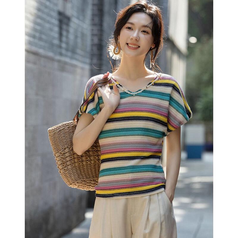 Demana Romantic Sweetheart V-Neck Stripe T-Shirt