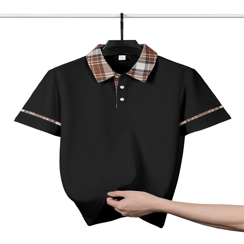 2026 Summer New Splicing Design Men's Business Casual Short Sleeve Polo Shirt Breathable and Versatile
