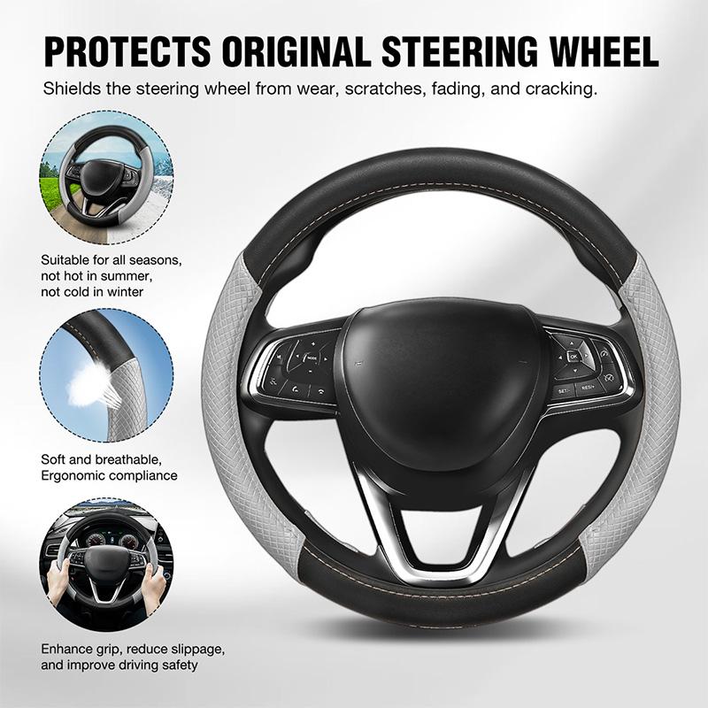 Nappa Leather Car Steering Wheel Cover For Renault Captur Clio 2014-2019 Hand-sewn Non-slip Auto Steering Wheel Cover Accessor серый