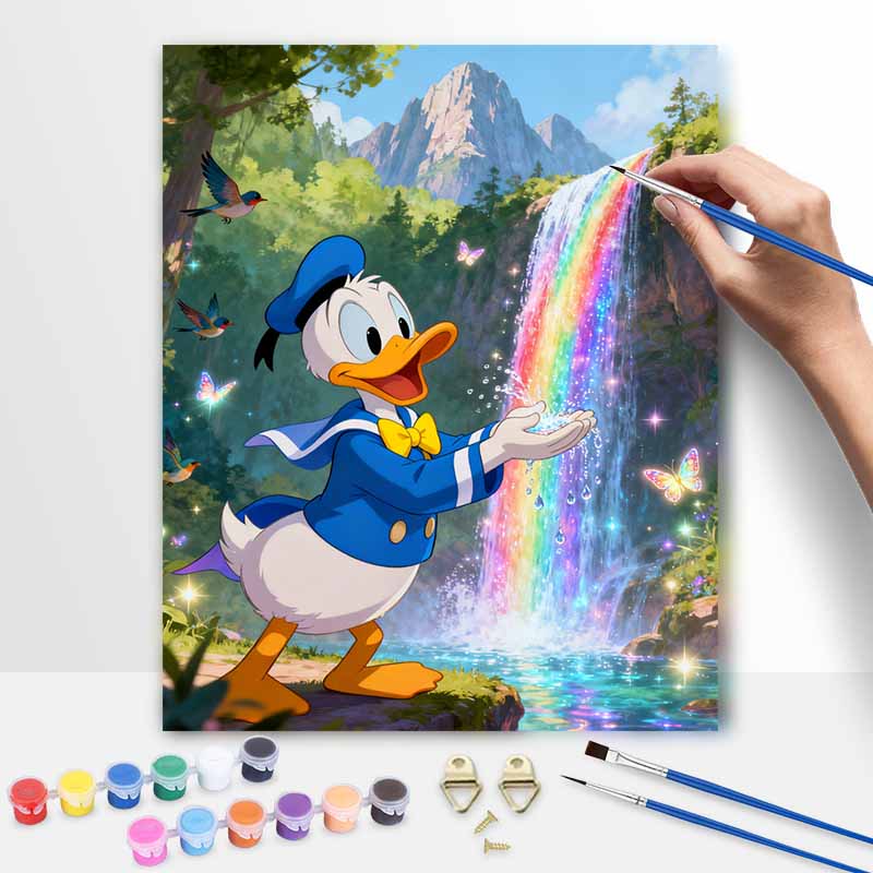 Disney Donald Duck Rainbow Waterfall Digital Oil Painting Art Kit Handmade Coloring Painting Home Decor