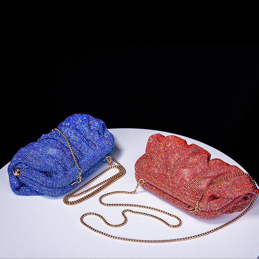 Shiny  Pleated Clutch Evening Bag for Women Chains Dumpling Bags New Folds Crystal Bags Bag