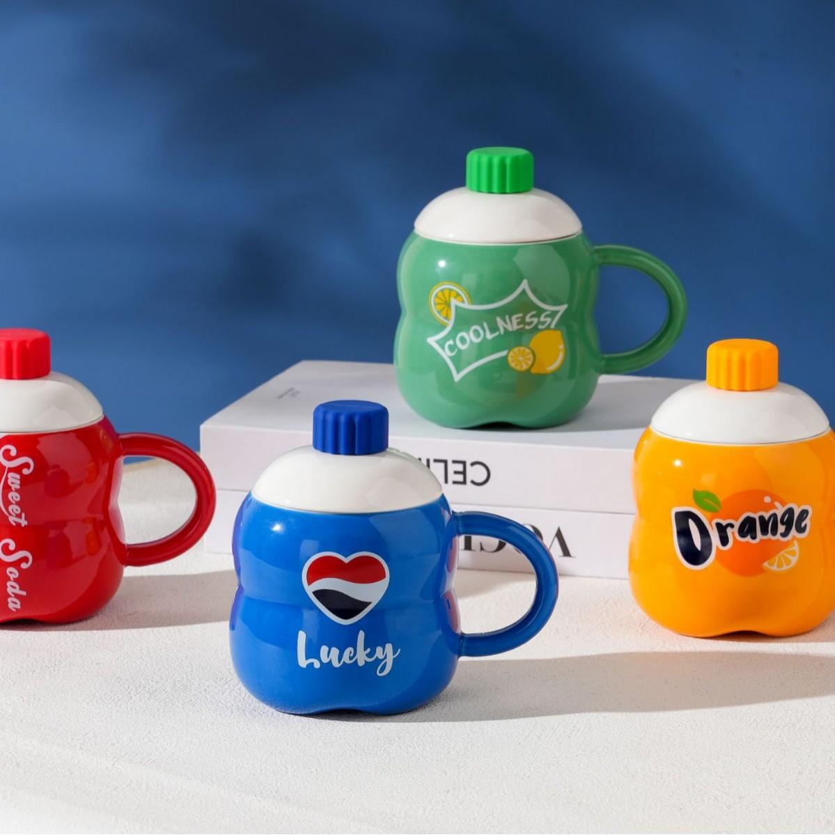 

Высокая крышка ложка фрукты милая девушка офисная чашка креативная керамическая чашка с горстью молока кружка для завтрака 450ML