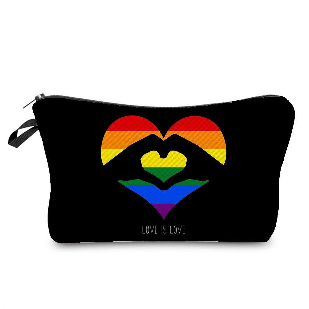 Women Rainbow heart Print Cosmetic Bag Toiletries Organize Travel Storage Case 6374 CLE