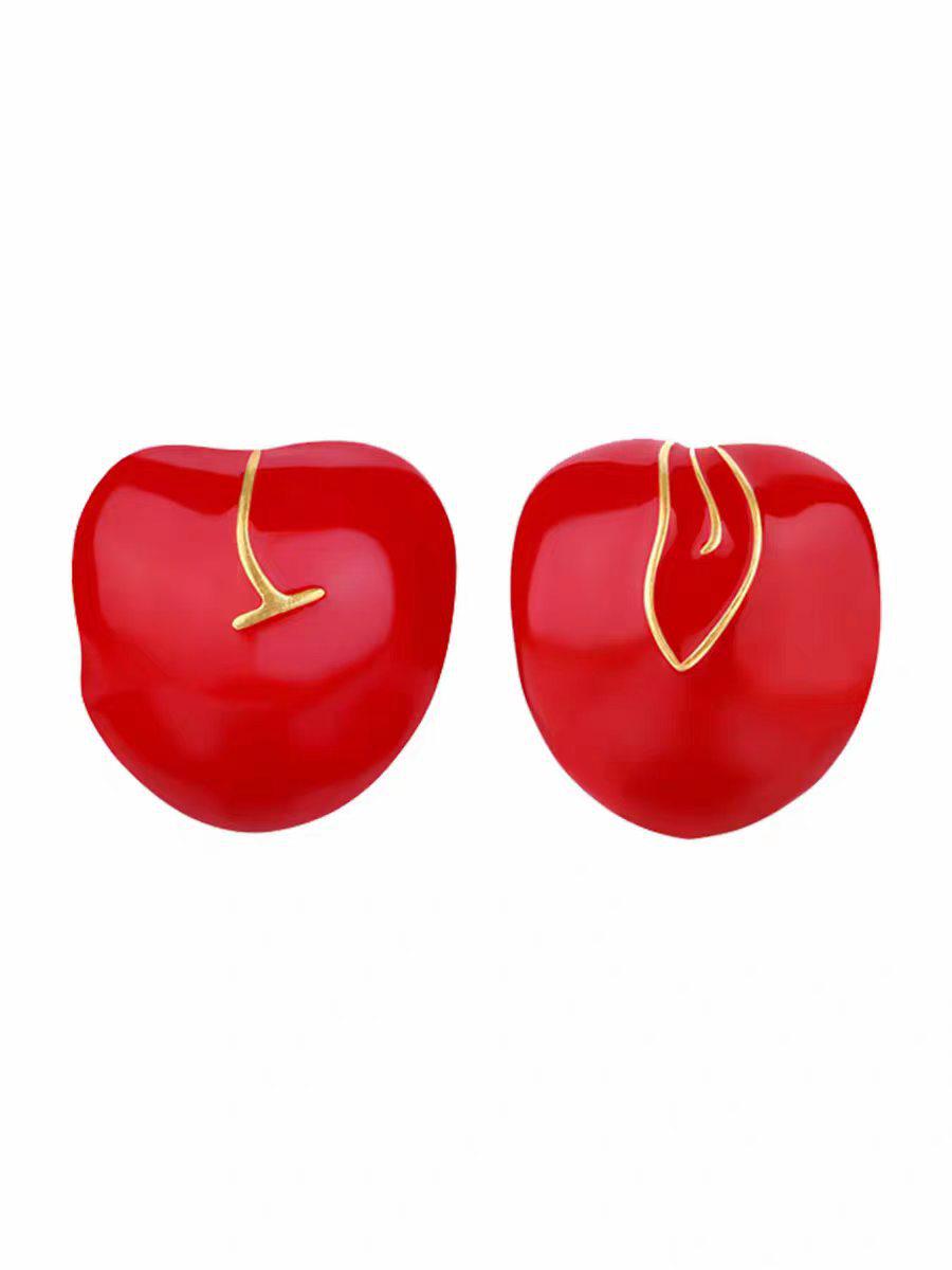 

Asymmetrical Cherry Enamel Drop Earrings - Elegant and Versatile Design for Women