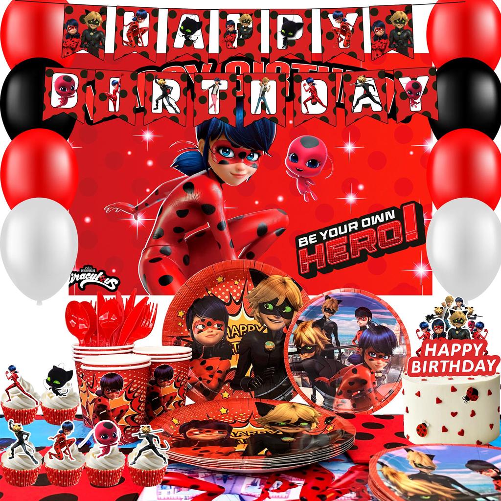 98 Teile Cartoon Geburtstagsparty Zubehör, Cartoon Geburtstag Dekorationen & Geschirr Set - Teller Tischdecke Banner etc Cartoon Party Zubehör