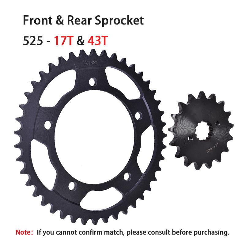 525 17T Front 43T Rear Sprocket for SUZUKI DL1000 DL1050 DL650 GSXR1000 GSXR750 GSR600 GSR750 DL GSXR GSR 1000 1050 650 750 600