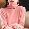 Rollkragenpullover aus Kaschmir für Damen – einfarbig, kurzer Stil, einfaches Strickmuster, 100 % Wolle für Herbst und Winter.