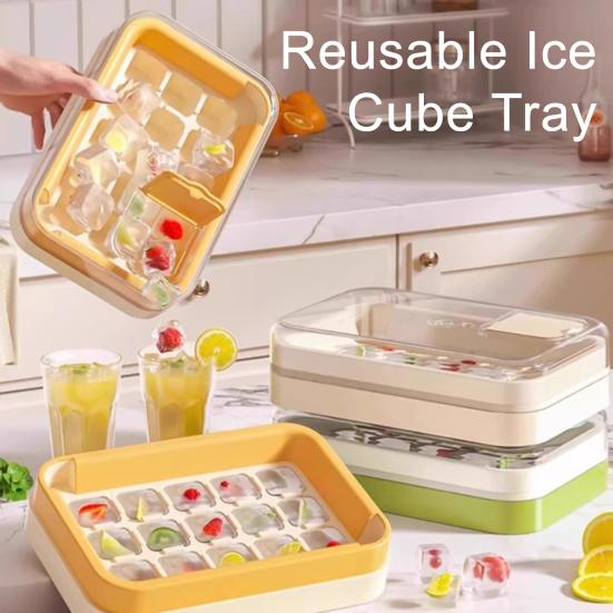 Press-Release Ice Cube Tray with Lid Food-Grade Silicone Popsicle Mold for Freezer Leak-Proof Stackable Ice Maker for Home Party