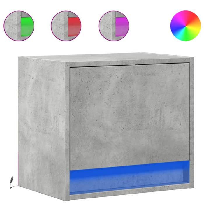 VidaXL Tables de chevet murales avec lumières LED 2 pcs gris béton, table de chevet flottante, support de téléphone, table 852082