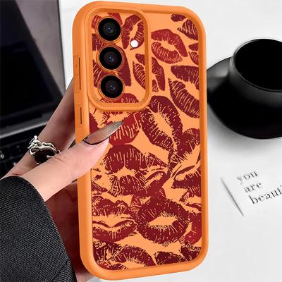 Für Samsung S25 S22 Ultra S26 Plus S24 S23 S21 S20 FE A16 A15 A55 A35 A54 A56 A36 A56 A17 A37 A57 Stoßfeste Dunkelrote Lippenmuster Silikon Weiche Hülle