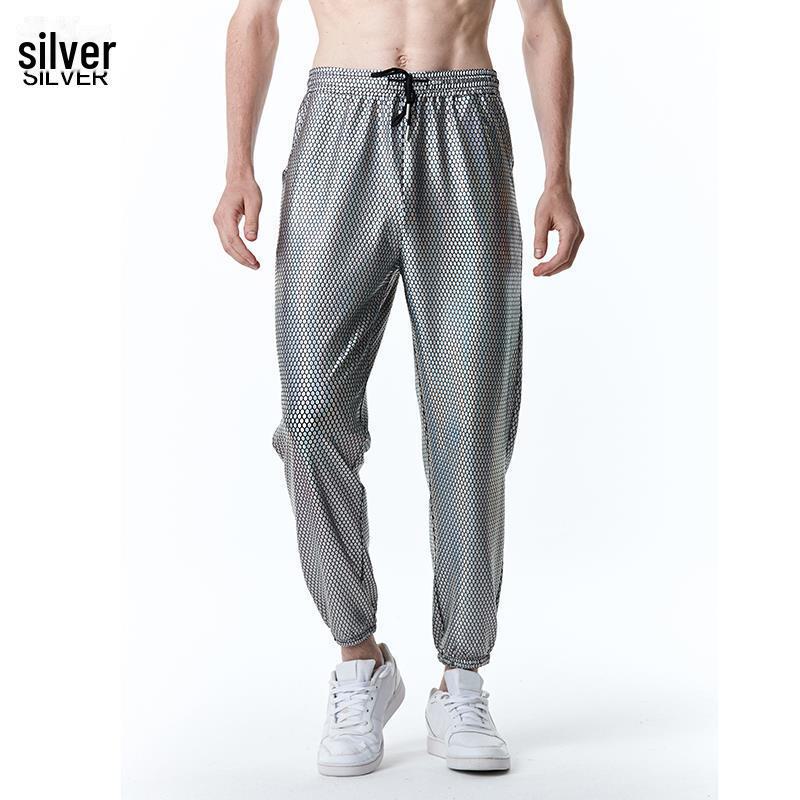 

Осенние мужские леггинсы с ромбовидным узором для ночного клуба 2022 года в стиле диско L серебряный