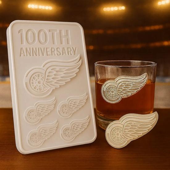 Red Wings 100. výročí Silikonová forma na led Opakovaně použitelná Výrobník ledových kostek na whisky pro DIY nápoje Zmrzlina