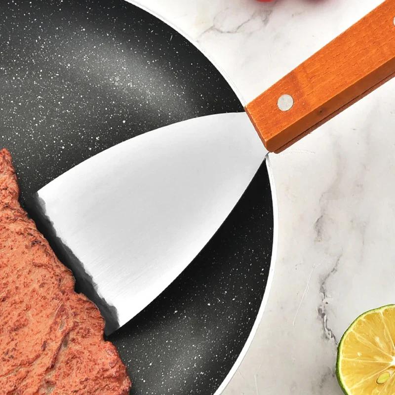 Shovel Kitchen Spatula Cooking Steel Handle Stainless Barbecue Cooking Kitchen Multi-purpose Tool Spatula Tuner Wooden
