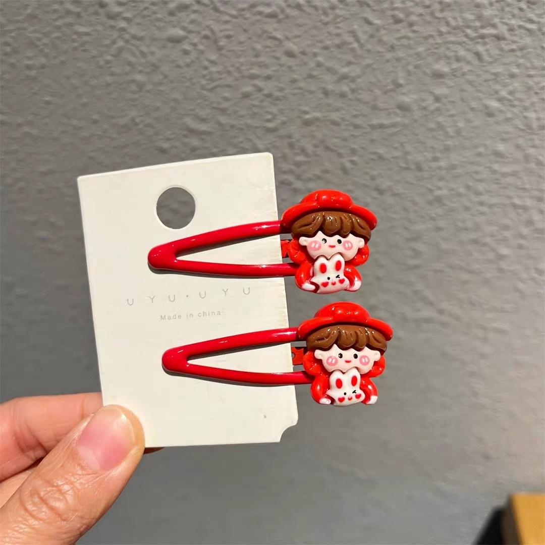 New Year s red little girl bb hairpin cartoon side broken hairpin ponytail tie head children s hair rope hair band hairpin girl