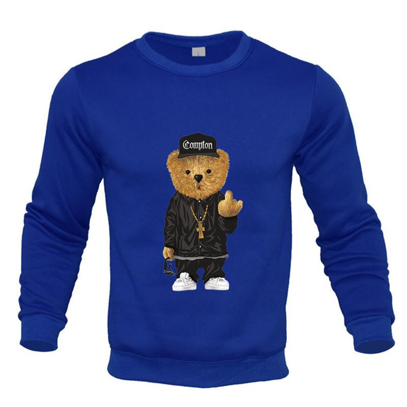 Teddy Bear Print Round Neck Sweatshirts Men Long Sleeve Casual Streetwear Fashion Tops Pullovers & Long Sleeves Men’s