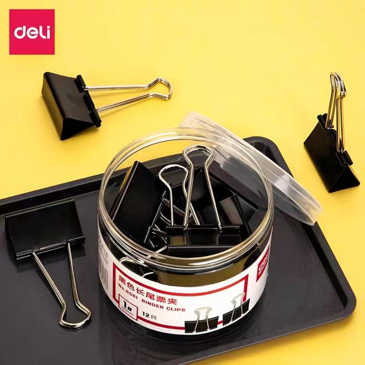 Deli Black Fishtail Bill Clips, Large & Small Sizes for Office & Student Use