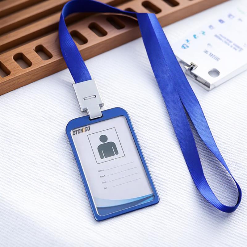 Vertical ID Name Card Case Aluminum Alloy Business Card Badge Holder Lanyard Strap Office SuppliesGood product