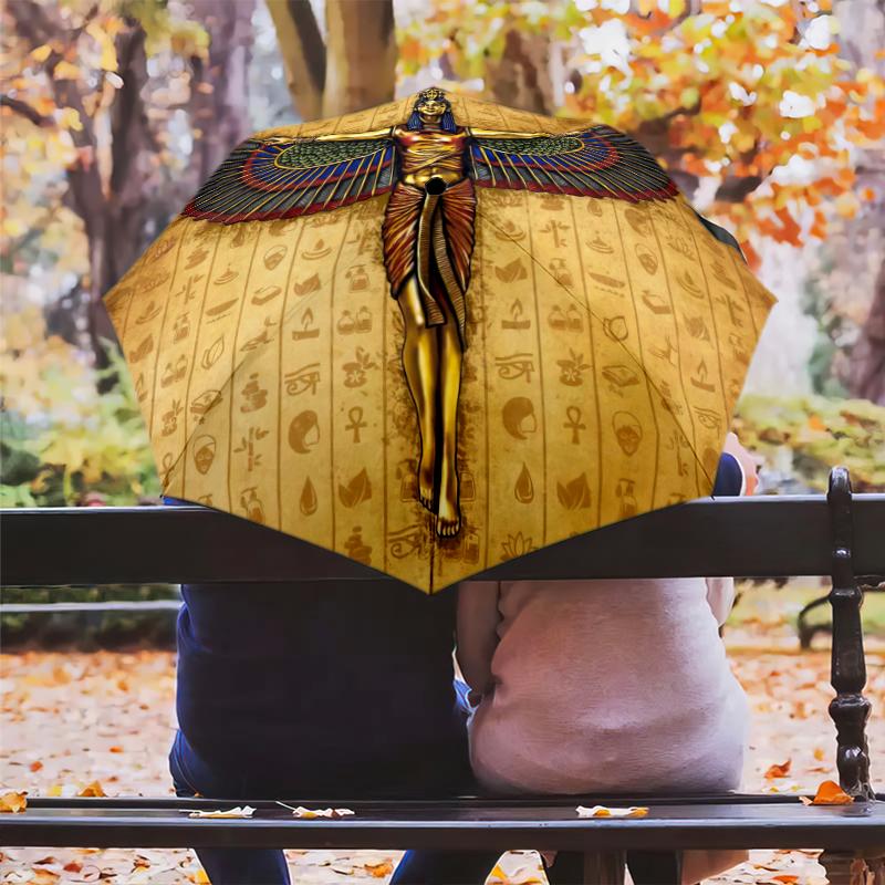 1PC Egyptian theme Umbrella Portable Folding Umbrella Iron Frame Hole Bone Structure Outdoor Home Umbrella A2