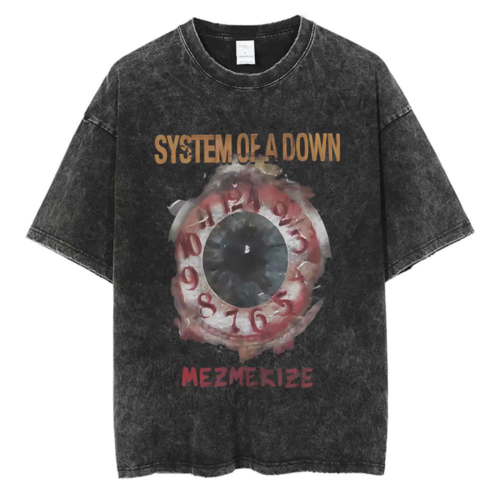 System of A Down Toxicity Album Graphic Washed Tshirt Men Women Rock Oversized T Shirts Male Vintage Alternative Metal Tshirts