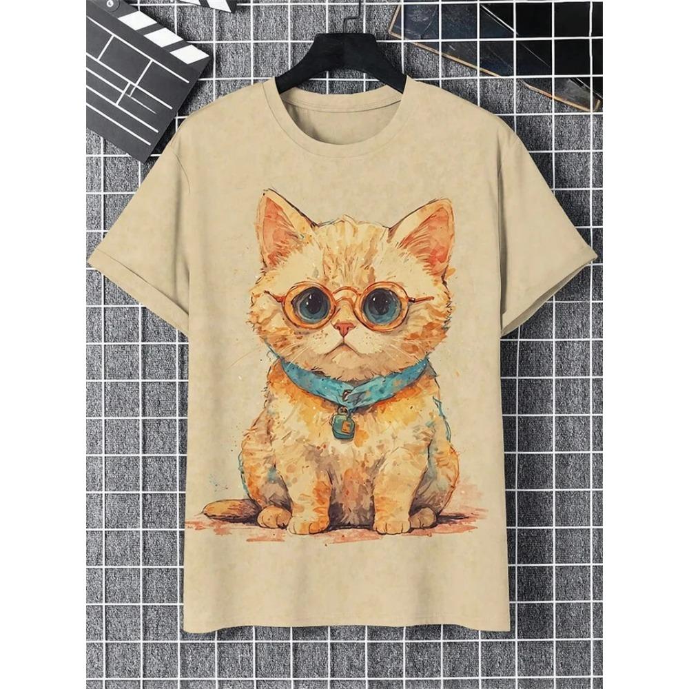 

Minimalist Cat 3D Digital Printed Women s Trendy and Comfortable Round Neck Short Sleeved T-shirt 6XL