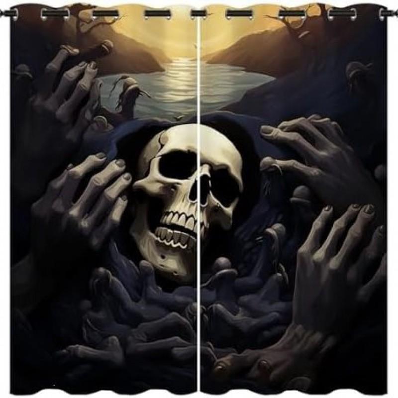 Halloween Decorative Blackout Curtains Living Room Bedroom Gothic Skull Ghost Theme Window Drapes