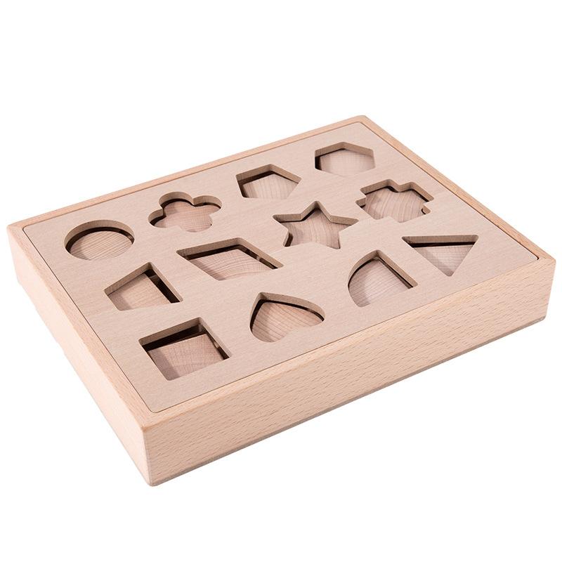 Children's Beech Color Shape Pairing Intelligence Box Geometric Shape Pairing Cognitive Pairing Wooden Educational Toys