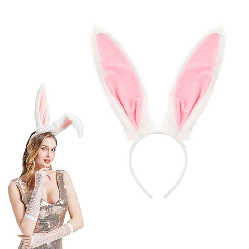 Hasenohren Stirnband Kragen Fliege Manschetten Hasen Schwanz für Halloween Cosplay Party Osterhasen Kostüm Set für Damen