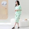 Summer Pajamas Set with Chest Pad for Women Plus Size 4XL 5XL Flower Print Short Sleeve Tops and Capri Pants Sleepwear Female Casual Pyjamas  Homewear