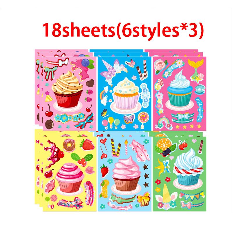 Make-a-Cake Sticker Sheets DIY Make Your Own Birthday Cake Puzzle Stickers for Kids Boys Girls Party Favor Games Toys Gifts