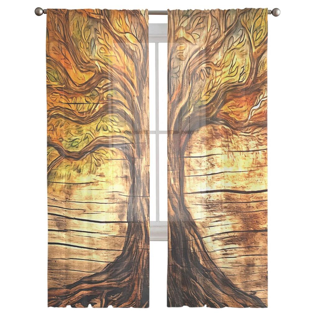 Tree Plank Tulle Curtains For Living Room Sheer Curtain For Bedroom Window Blinds Voile Curtains