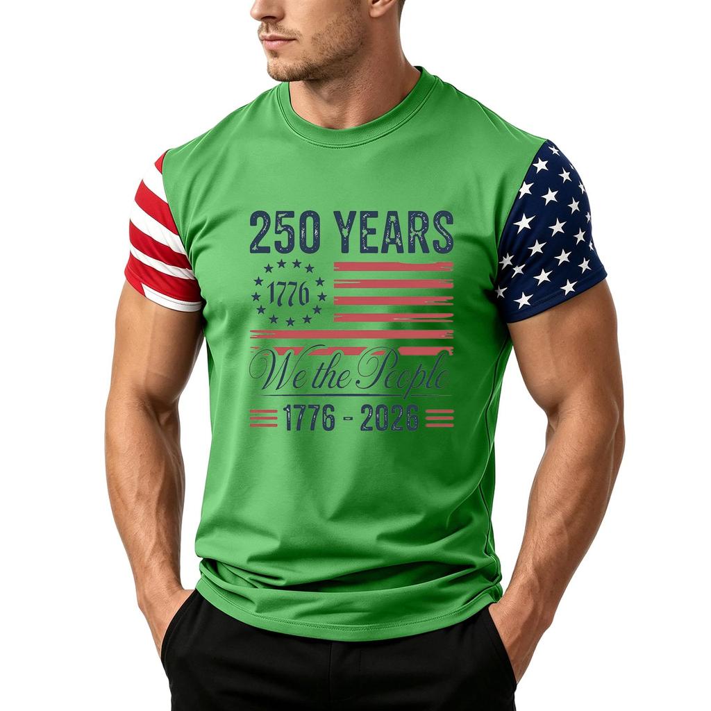 Men's Independence Day Flag Print Short Sleeve T-Shirt, Loose Casual Daily Summer Tops