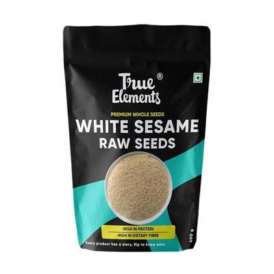 True Elements Semi di sesamo bianco grezzi 400g - Sesamo bianco 100% pulito e naturale | Semi di Safed Til da mangiare | Essenziali quotidiani Spezie indiane