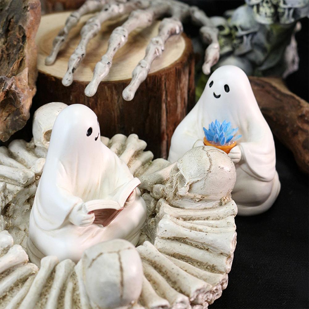 1/2/3pcs Halloween Ghost Statue Set Halloween Decoration Garden Courtyard Landscape Decoration Resin Crafts Cute Ghost Figurine