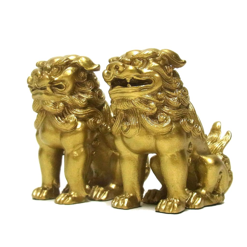 Feng Shui Good Luck Figurine Komainu (Lion-like Guardian Dog) Gold 8 cm