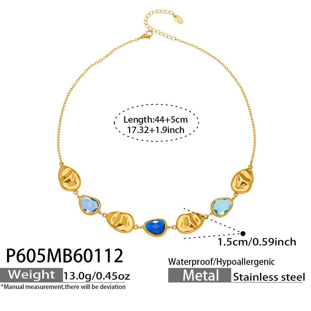 Elegant Multi-Faceted Glass Stone Clavicle Necklace - Transparent Water Drop Design, Light Luxury Style, Stainless Steel
