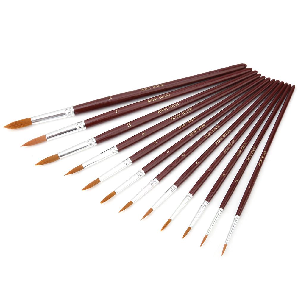 12Pcs set Watercolor Paint Brush Nylon Hair Art Painting Brush Drawing Supplies(Round tip)