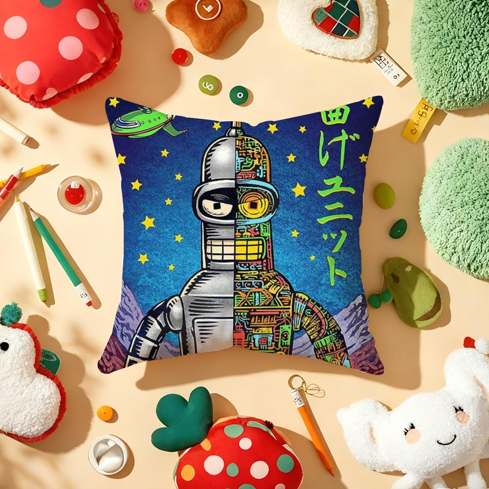 Cartoon F-Futurama Cushion Cover Plush Fabric Soft Double-Sided Printed Sofa Warm Winter Home Gift Pillow Cover