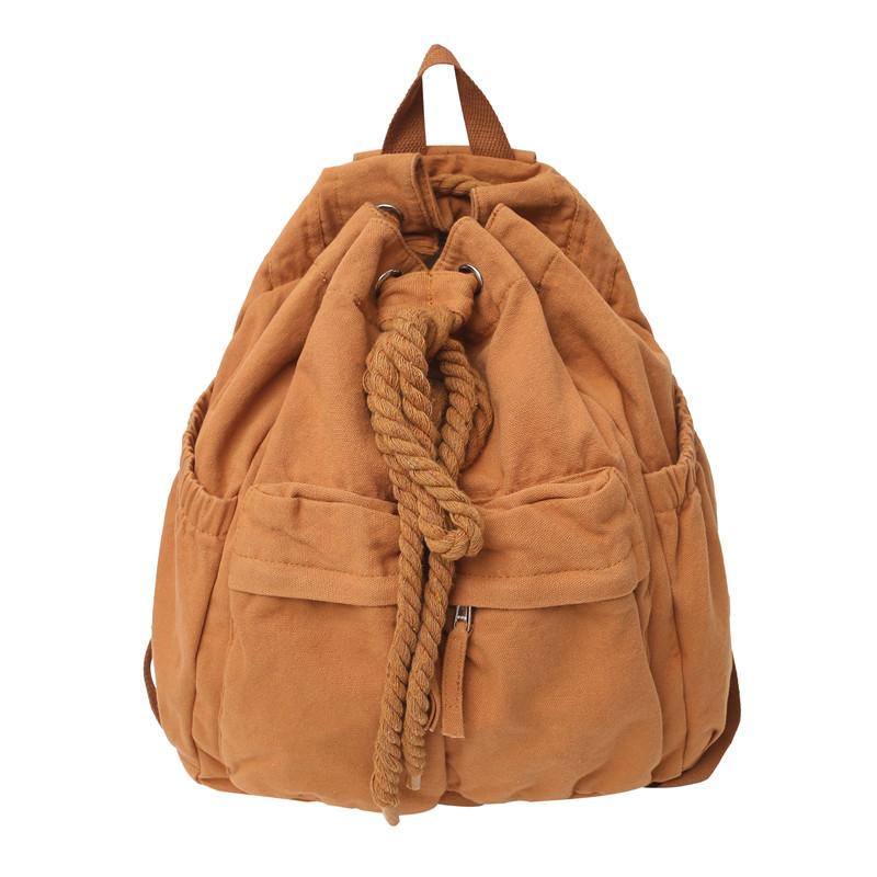 

Backpack for Girls Junior High School Birthday Series Original Su Feng Drawstring Canvas College Students Simple Leisure Backpack темно-коричневого кольору