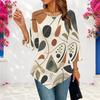 Women Plus Size Round Neck Three Quarter Sleeve Abstract Printed Pointed Hem Blouse