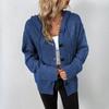 IHUASU Autumn and Winter Drawstring Knit Cardigan Jacket Women's Solid Colour Hooded Single-breasted Jumper