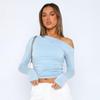 Women's One-Shoulder Ruched Long Sleeve Cropped Top - Autumn Style