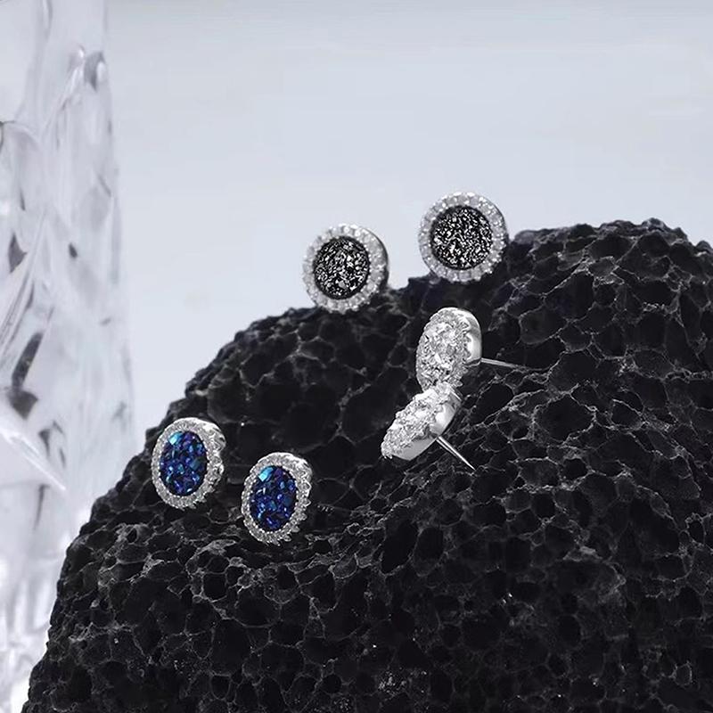 Shattered Zircon Stud Earrings For Men Boys Titanium Steel Round Small Earrings Minimalist Jewelry Gifts