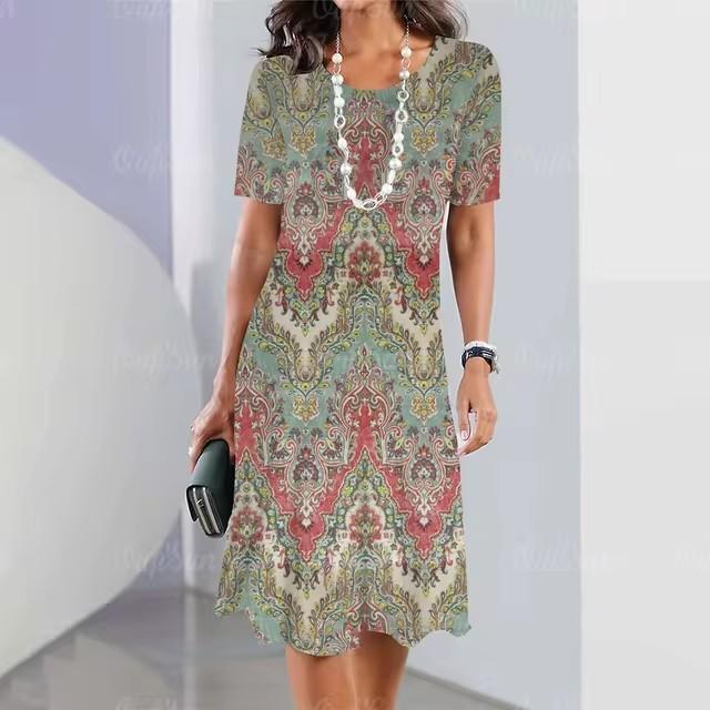 3D Digital Printing Dresses Women's Summer Short-sleeved O-neck Casual Loose Dress