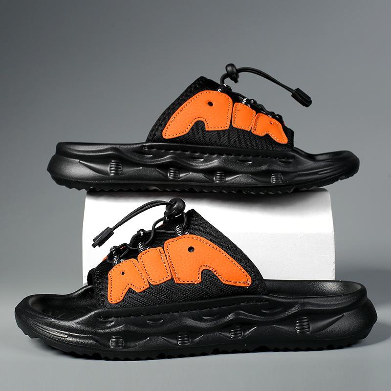 

Slippers men s Air tide brand summer non-slip outdoor sports thick sole heightening foreign trade beach high-end sandals 44 чёрный