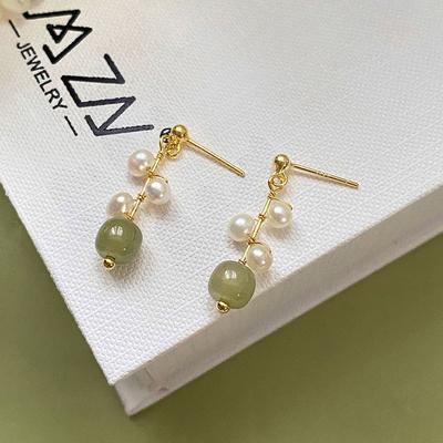 Little Hetian Jade Sweet Temperament Pearl Girl Earrings Versatile and Elegant Earrings